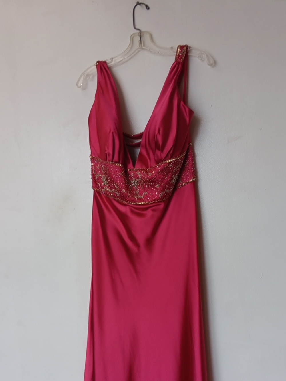 Vintage Mauri Simone Fuchsia Maxi Dress with Beaded Waist